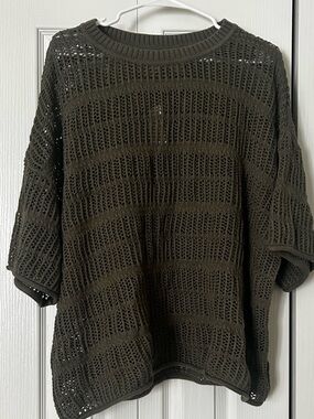 Aerie Olive Open-Knit Crewneck Sweater